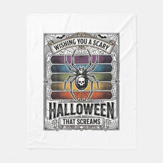 Halloween Spin Spider Verschrikkelijke Retro Gravu Fleece Deken (Voorkant)