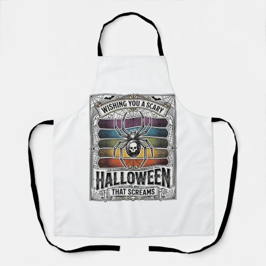 Halloween Spin Spider Verschrikkelijke Retro Gravu Schort (Voorkant)
