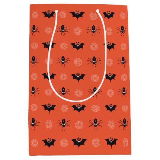 Halloween spin, vleermuis & spinnenweb patroon medium cadeauzakje (Voorkant)