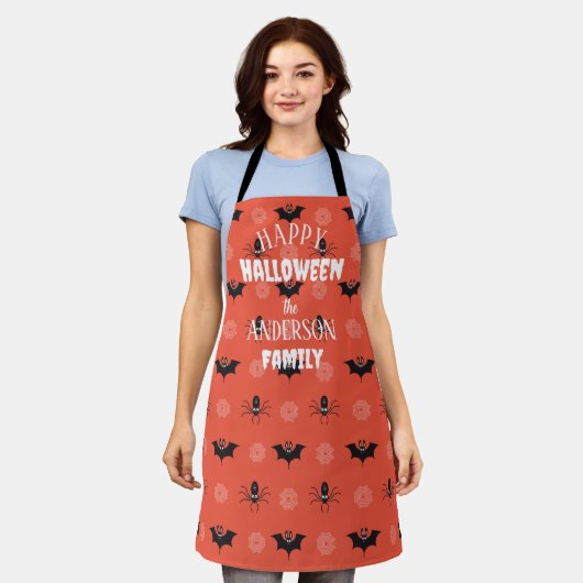 Halloween spin, vleermuis & spinnenweb patroon schort (Gedragen)