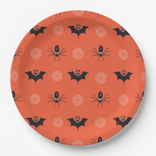 Halloween spin, vleermuis & spinnenwebpatroon Papi Papieren Bordje (Voorkant)