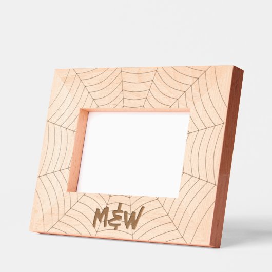 Halloween spin web gothic patroon zwart Monogram Gegraveerde Lijstjes (Links)