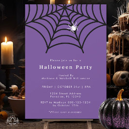Halloween Spin Web Spooky Modern Paarse Party Kaart
