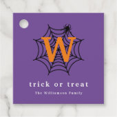 Halloween Spin Web Trick or treat Monogram Bedankjes Labels (Voorkant)