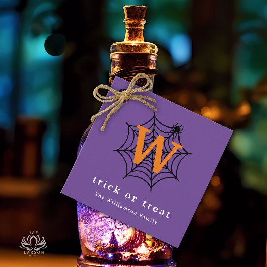 Halloween Spin Web Trick or treat Monogram Bedankjes Labels
