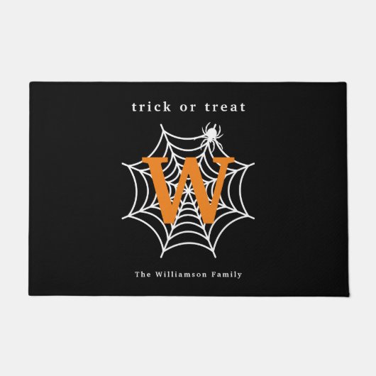 Halloween Spin Web Trick or treat Monogram Deurmat (Voorkant)