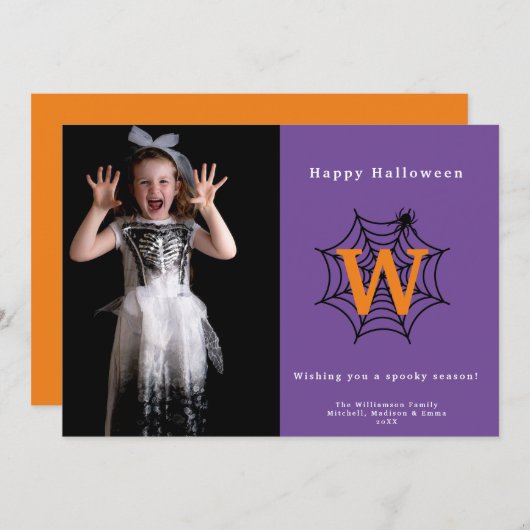 Halloween Spin Web Trick or treat Monogram Foto Feestdagenkaart (Voorkant / Achterkant)