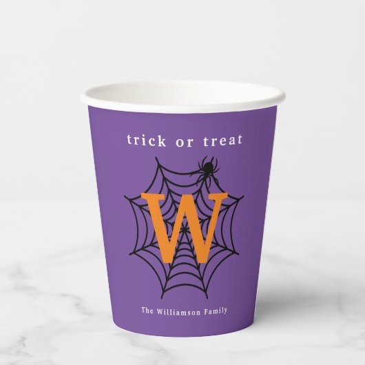Halloween Spin Web Trick or treat Monogram Papieren Bekers (Achterkant)