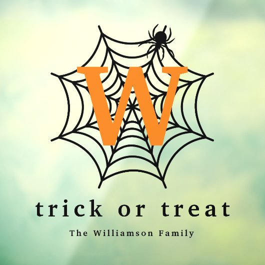 Halloween Spin Web Trick or treat Monogram Raamsticker (Vel 3)