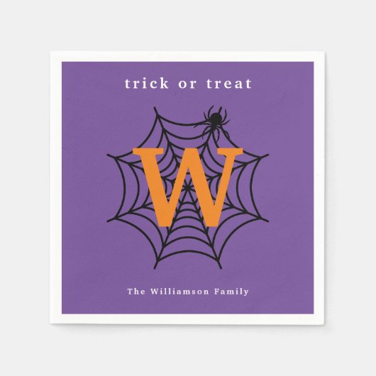 Halloween Spin Web Trick or treat Monogram Servet (Voorkant)