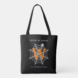 Halloween Spin Web Trick or treat Monogram Tote Bag
