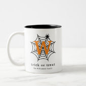 Halloween Spin Web Trick or treat Monogram Tweekleurige Koffiemok (Links)