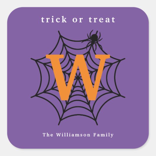 Halloween Spin Web Trick or treat Monogram Vierkante Sticker (Voorkant)