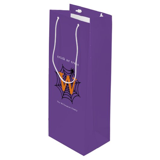 Halloween Spin Web Trick or treat Monogram Wijn Cadeautas (Voorkant Gekanteld)
