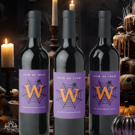 Halloween Spin Web Trick or treat Monogram Wijn Etiket