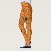Halloween Spinnen op Cobweb Sinaasappel Zwart Leggings (Links)