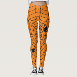 Halloween Spinnen op Cobweb Sinaasappel Zwart Leggings