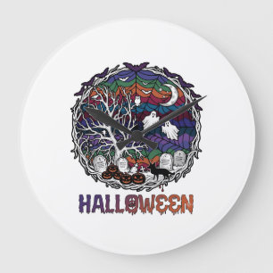 Halloween Spinnenweb Boom Geesten Pompoenen Grafst Grote Klok