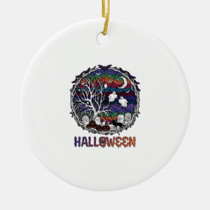 Halloween Spinnenweb Boom Geesten Pompoenen Grafst Keramisch Ornament