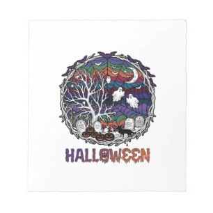 Halloween Spinnenweb Boom Geesten Pompoenen Grafst Notitieblok