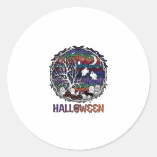 Halloween Spinnenweb Boom Geesten Pompoenen Grafst Ronde Sticker