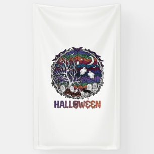 Halloween Spinnenweb Boom Geesten Pompoenen Grafst Spandoek