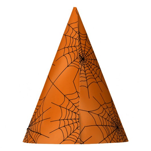 Halloween Spinnenweb met Spin op Sinaasappel Feesthoedjes (Achterkant)