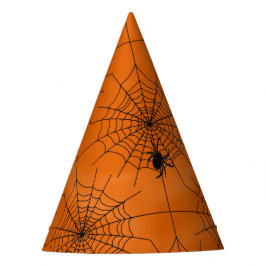 Halloween Spinnenweb met Spin op Sinaasappel Feesthoedjes
