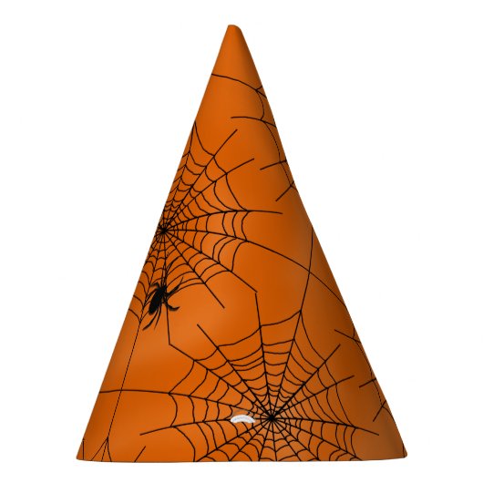 Halloween Spinnenweb met Spin op Sinaasappel Feesthoedjes (Rechts)