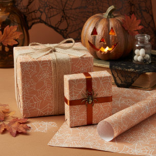 Halloween Spinnenweb Patroon Oranje Wit ID1328 Cadeaupapier