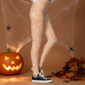 Halloween Spinnenweb Patroon Oranje Wit ID1328 Leggings