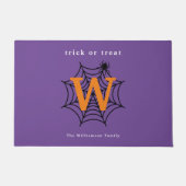 Halloween Spinnenweb Trick or Treat Monogram Deurmat (Voorkant)
