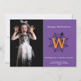 Halloween Spinnenweb Trick or Treat Monogram Foto Feestdagenkaart