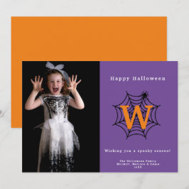 Halloween Spinnenweb Trick or Treat Monogram Foto Feestdagenkaart