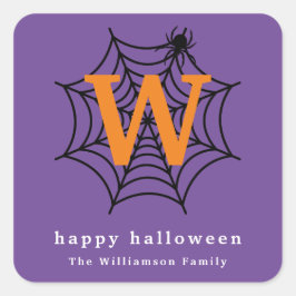 Halloween Spinnenweb Trick or Treat Monogram Vierkante Sticker