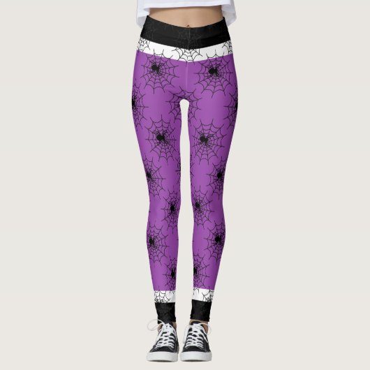 Halloween spinnenweb zwart en paarse leggings (Voorkant)