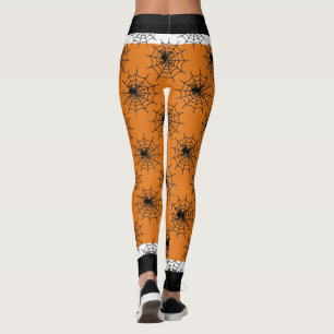 Halloween spinnenweb zwart en sinaasappel leggings