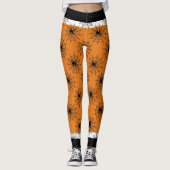 Halloween spinnenweb zwart en sinaasappel leggings (Voorkant)