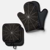 Halloween spinnenweb zwart wit gotisch patroon ovenwant & pannenlap set (Voorkant / Achterkant)
