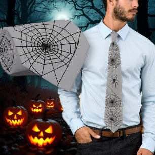 Halloween Spinnenwebben Grijze Kraag Stropdas
