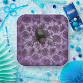 Halloween spinnenwebben op Paarse Papieren Bordje (Feest)