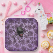 Halloween spinnenwebben op Paarse Papieren Bordje (Feest)