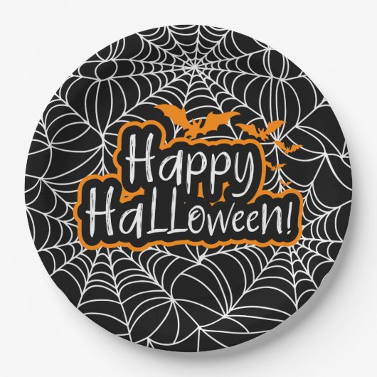 Halloween Spinnenwebben Papieren Bordje (Voorkant)