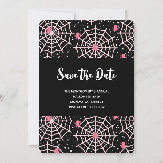 Halloween Spinnenwebben & Spinnen Patroon Save The Date (Voorkant)