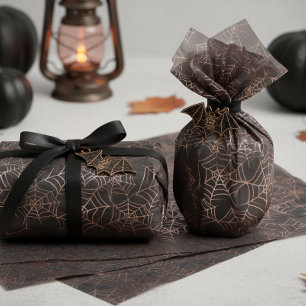Halloween Spinnewebpatroon Oranje Zwart ID1328 Tissuepapier