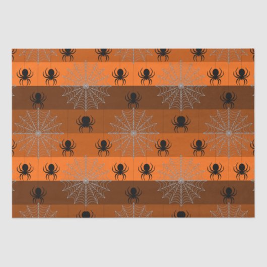 Halloween spinwebben met spinnen op sinaasappel tissuepapier (Voorkant)