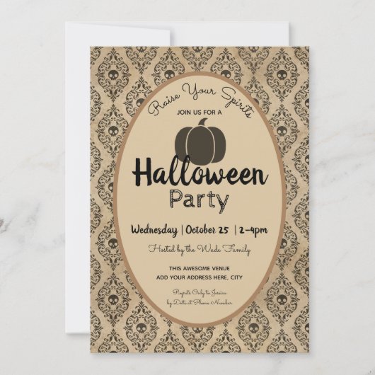 Halloween Spirits Party  Damask Kaart (Voorkant)