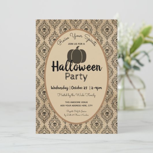Halloween Spirits Party  Damask Kaart (Staand voorkant)