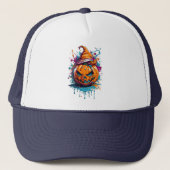 Halloween splash kleur pompoen trucker pet (Voorkant)