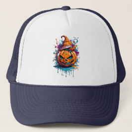 Halloween splash kleur pompoen trucker pet